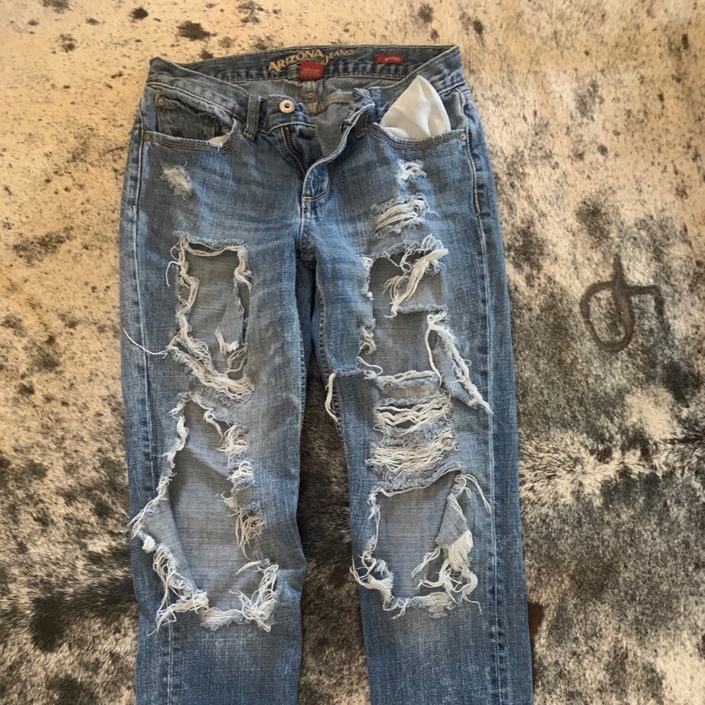 Straight boyfriend jeans torn up bought like that